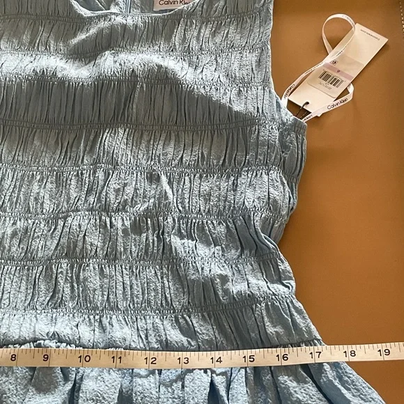 NEW Calvin Klein Blue Smocked & Tiered Sleeveless Dress. - Picture 14 of 14